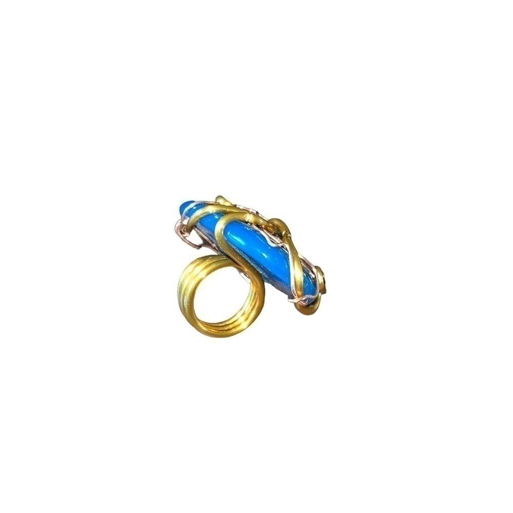 Handcrafted Woman’s Blue Stone Wired Ring - Picture 5 of 7